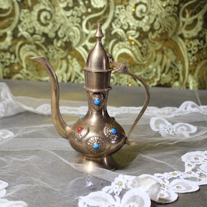 Indian Teapot, Antique Teapot, Teapot with Handle, Antique Metal Teapot, Vintage Teapot, Decorated Teapot, Golden Teapot, Small Teapot.