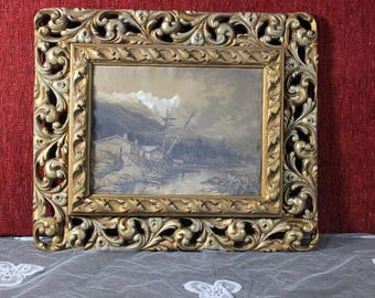 Old original drawing, framed drawing, ink drawing, Rio Landscape Drawing, Author drawing, Work with Marco Dorado