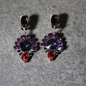 Antique Vintage Earrings, French Earrings, Cut Crystal Earrings, Purple Earrings, Long Earrings.
