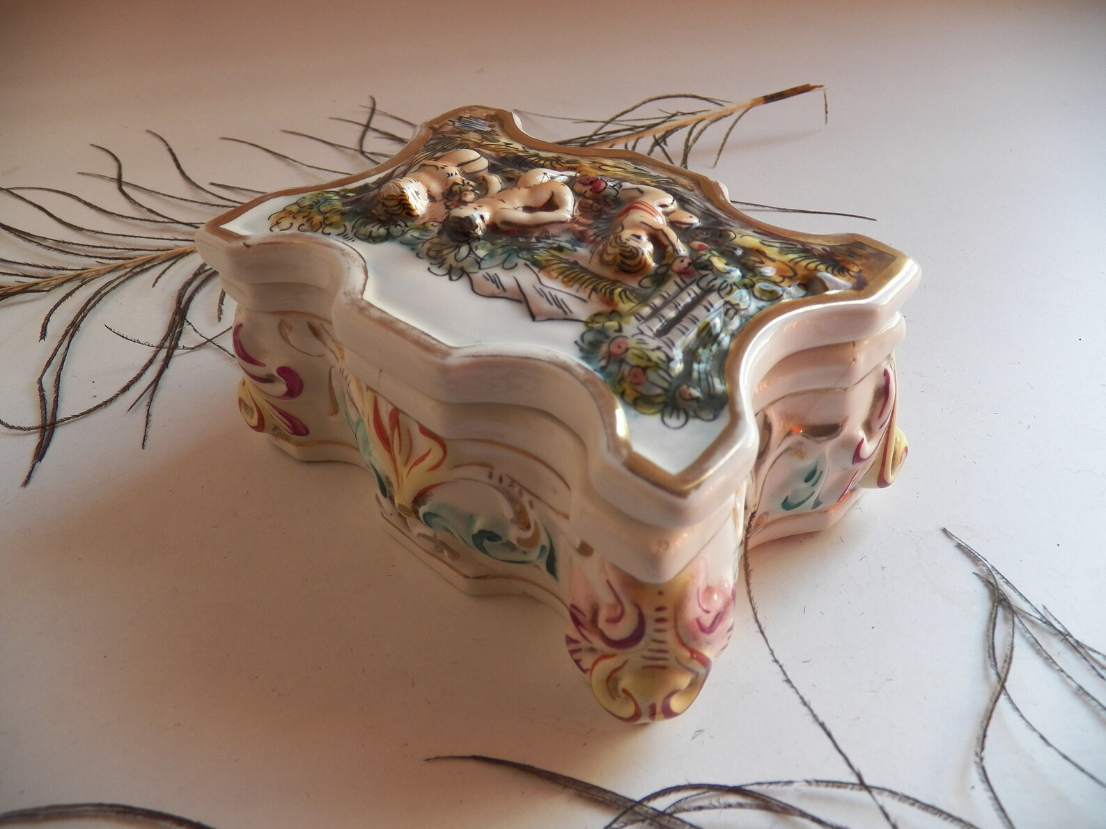 Vintage Capodimonte Jewelry Box Porcelain Cherubs Porcelain Etsy