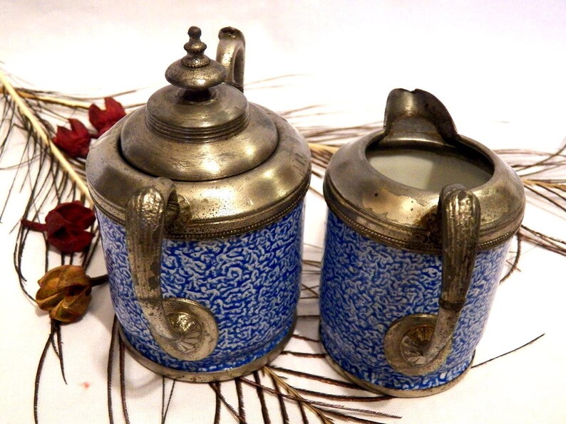 Antique Blue Porcelain Antique Sugar Antique Porcelain Dairy Bowl Vintage Dairy Enameled Porcelain Sugar Bowl Old Porcelain Tea Set