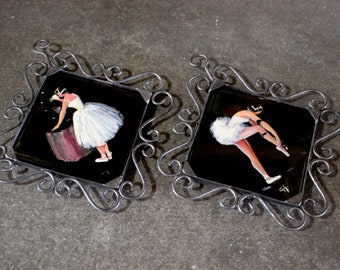 Pair of Ballerinas Tiles, Antique Ceramics, Wrought Iron Frames, Antique Tiles, Hand Painted Tiles, Decoration, Spain