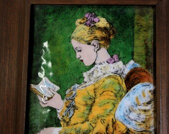 Framed Painting, Enamel Painting, Fragonard, French Painting, Wooden Frame, Frame with Enamel, Frame, Framed Enamel