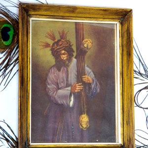 Christus der Nazarener-Lithographie, Christus von Medinaceli-Lithographie, Jesus-Lithographie, gerahmter Druck, Farblithographie, Holzrahmen