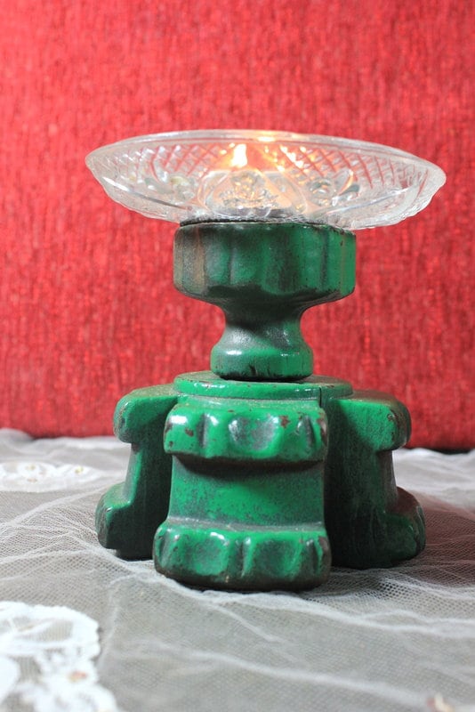 Pair of Wooden Candlesticks Candle Holders Antique Green Etsy UK