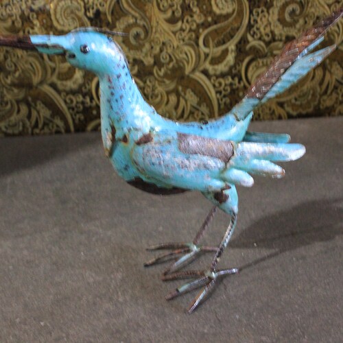 Antique shops Iron Bird, Painted Metal Bird, Blue Bird, Vintage Bird, Room Decoration.