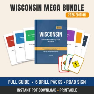 Wisconsin DMV Mega Bundel 2026 | Studiegids + 6 Minipakketten + Verkeersborden PDF | Slaag in één keer | Direct downloaden