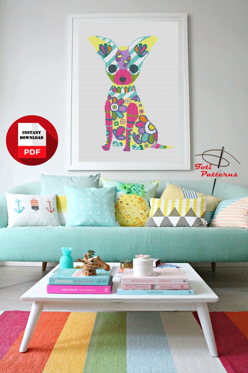 Chihuahua Cross Stitch Modern Cross Stitch Animal Embroidery Cute Cross Stitch PDF Pattern CS27 Mandala Cross Stitch Easy PDF Xstitch