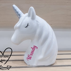 Personalised Unicorn Money Bank, Piggy Bank, Personalized money box, Birthday gift and Nursery gift, Flower girl gift, Money box
