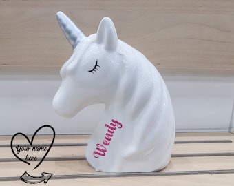 Personalised Unicorn Money Bank, Piggy Bank, Personalized money box, Birthday gift and Nursery gift, Flower girl gift, Money box