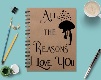 All the Reasons I Love You Journal, wedding notebook, memory book, gift for fiance, romantic gift, vow books NBS 32