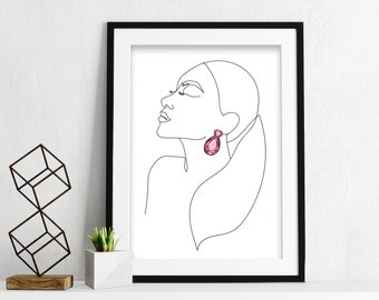 Woman One Line Drawing Face Figure, Abstract Simple Line Sketch, Minimalist Sketch, Line Art Woman, Fashion Illustration Print Art OL11