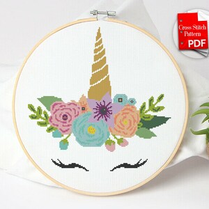 Unicorn Cross Stitch Pattern Baby, Baby Nursery Cross Stitch, Unicorn Face Cross Stitch, Sleeping Unicorn Cross Stitch Pattern Modern CS52