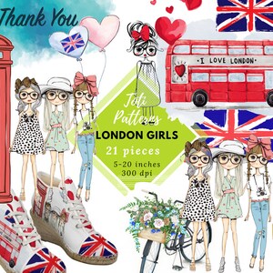 London Clipart, Aquarell Illustration, Mädchen Clipart, Planer Aufkleber Clip Art, kostenlose kommerzielle Nutzung, kostenlose Clipart TP3