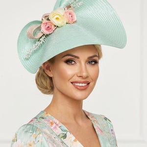 40s 50s vintage mint‎ green Hat pearl Mesh Net Church Spring Summer Hat Box Green Straw Vintage Hats for Women for sale | eBay main image 4