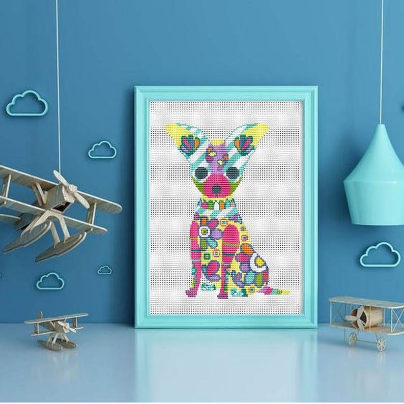 Chihuahua Cross Stitch Modern Cross Stitch Animal Embroidery Cute Cross Stitch PDF Pattern CS27 Mandala Cross Stitch Easy PDF Xstitch