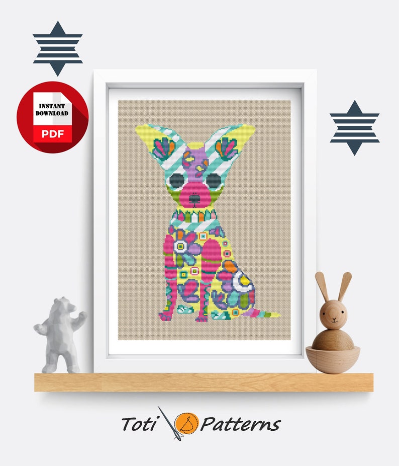 Chihuahua Cross Stitch Modern Cross Stitch Animal Embroidery Cute Cross Stitch PDF Pattern CS27 Mandala Cross Stitch Easy PDF Xstitch
