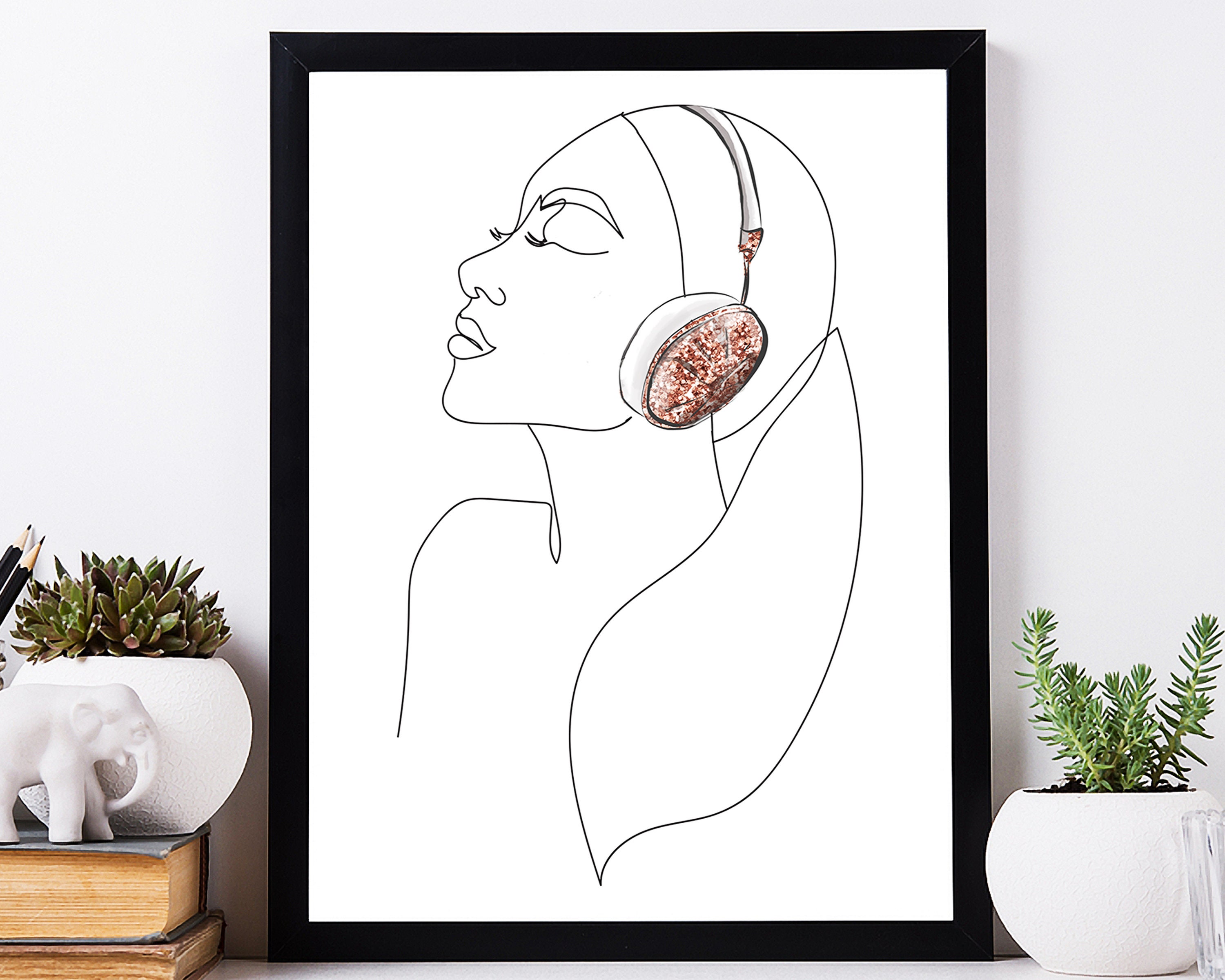 Female Face With Headphones Figure One Line Girl Printable