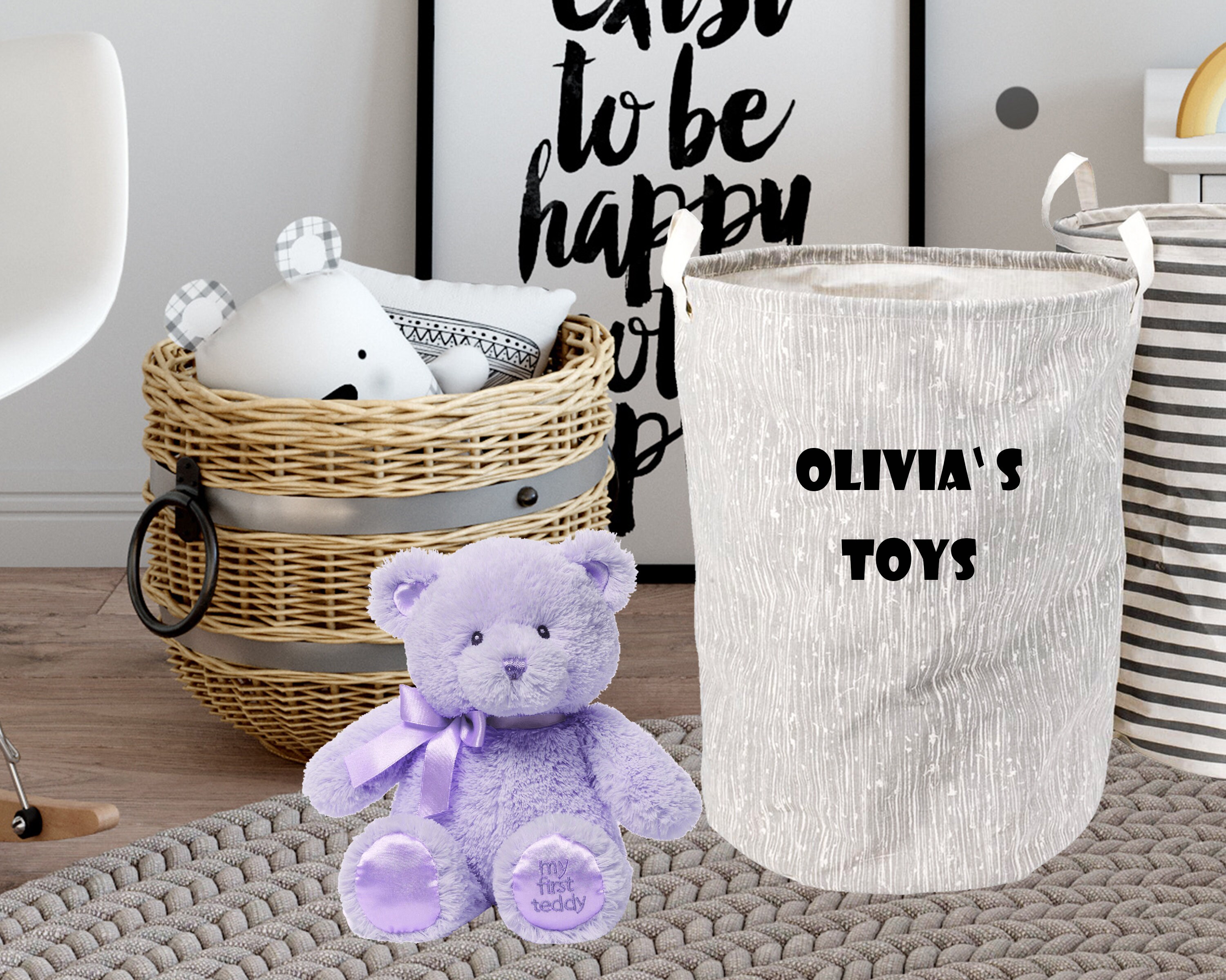 Personalised CHILDREN'S Toy Basket NURSERY, Kid's Toys Storage Bag, Toy