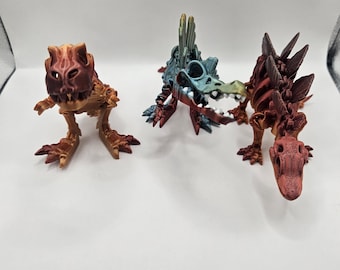 Scheletro di dinosauro con gradiente metallico / Fidget flessibile articolato stampato in 3D