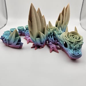 Rainbow Rose Dragon | Color Order May Vary | 3D Printed Articulating Flexi Fidget | Unique Road Trip Toys or Back to School Gift