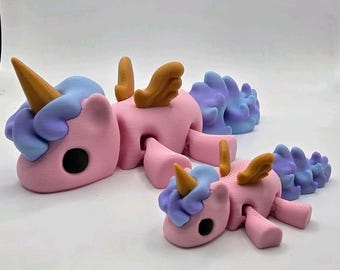 Pink & Purple Unicorn Flexi Fidget | 3D Printed Articulated Unicorn, Large 7in or Small 3in | Christmas Unicorn Gift and Stocking Stuffer