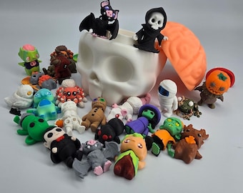 Glow-in-the-Dark Brain Skull Container | Optional Addon 10 Mystery Halloween Pets | Limited Edition Spooky Mix