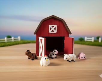 Mini Barn Playset for Pocko Pets | 3D Printed Farm Toy with Working Doors & Removable Roof | Optional Farm Animal Packs | Christmas Gift