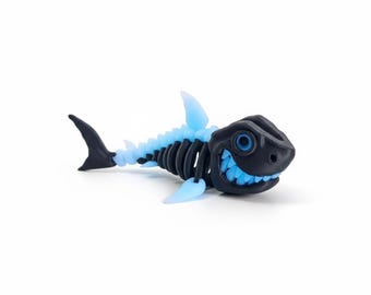 Glow in the Dark Skeleton Shark Fidget | 3D Printed Articulated Flexi Shark 5 Inch | Christmas Stocking Stuffer Gift