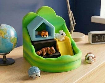 3D Printed Playset with Articulated Animals | Pocko Pets Mini Desk Playground | Kids Christmas Gift | Desk Pet Habitat Toy