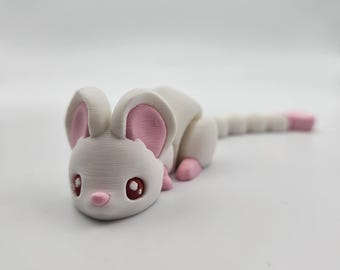 Rato albino com cauda em forma de coração | Brinquedo antiestresse articulado impresso em 3D