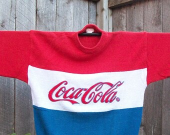 Vintage BLUE Coka Cola,1960's or Earlier. Rare, original, Genuine,Collectable,Cotton knit Coca-Cola Sweater, shirt, sweatshirt