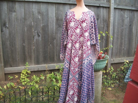 VINTAGE India Cotton kaftan, full length Boho, fe… - image 9