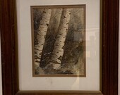 Original Beautiful Watercolor Painting Two Trees in Woodland Signed by B Brown
