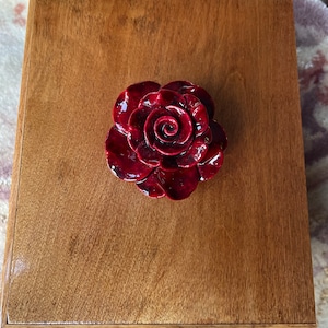 Vintage Handmade Wooden Small box on the Lid Rose  7”