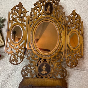 Antique Handmade Wooden Mirror: Micromosaic Art Souvenir, Bellagio Italy 1902