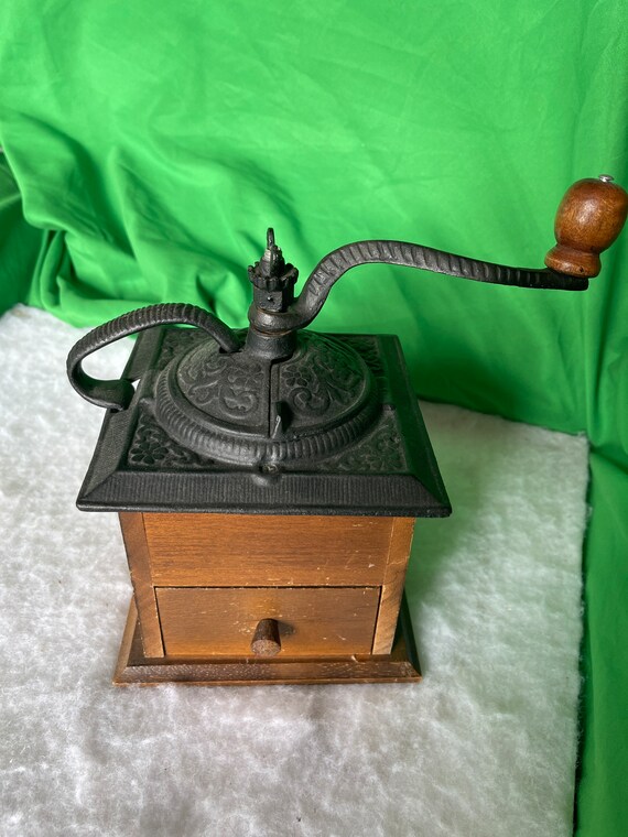 Vintage Coffee Mill Grinder With Cast Iron Top and Wooden Etsy