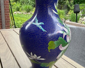 VTG 真鍮製中国七宝焼き 青とカラフルな花の花瓶 12 1/3” - Etsy