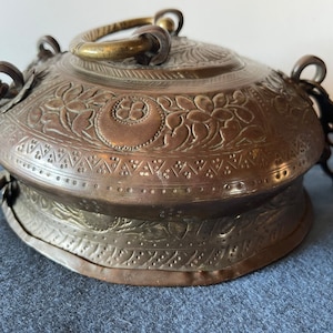 Antique Handmade Copper Pan Box with Lid