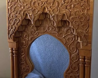 Moroccan Huge Wooden Hand Carved Floral Ornaments Mirror