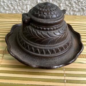 Antique Cast Iron Art Deco Round Inkwell
