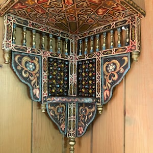 Moroccan Handmade Wooden Arabesque Corner Wall Shelf