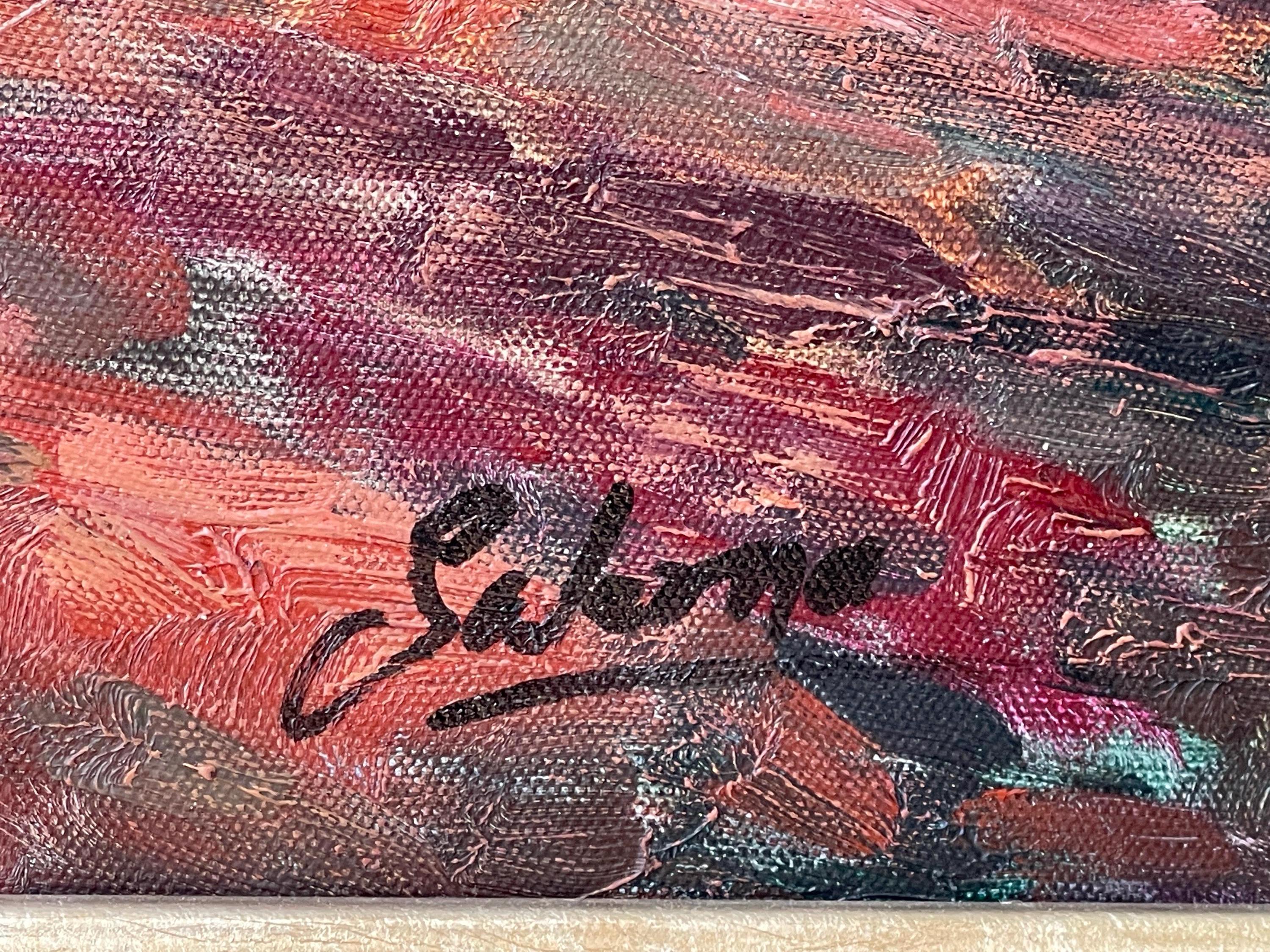 油絵風景画、金箔木製フレーム、アーティスト直筆サイン入り。31インチ