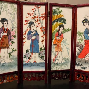 Vintage Chinese Hand Painted Decorative Screen Panel 12 X 16”