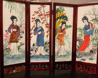 Vintage Chinese Hand Painted Decorative Screen Panel 12 X 16”