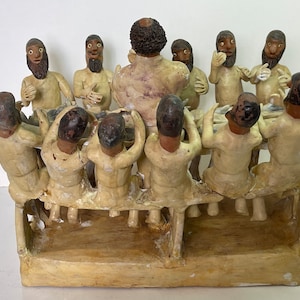 Vintage OCUMICHO Mexican Folk Art Jesus Last Supper Large Clay Sculpture Handmade RARE