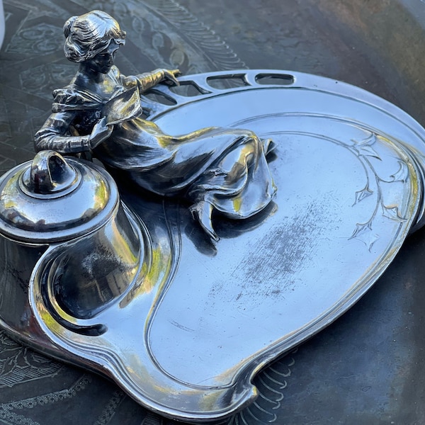 Antique Art Nouveau WMF inkwell & tray