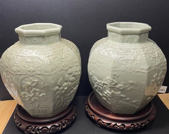 有田焼 青磁花瓶 香山窯 手彫花器 - Etsy 日本