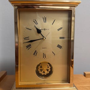 Howard Miller Gold Quartz Desk Clock Roman Numerals Metal & Glass Rectangular