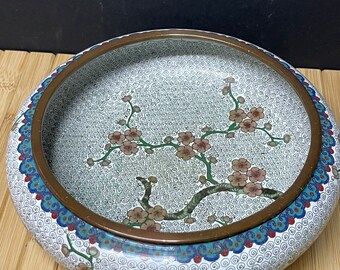 Chinese Cloisonné Dish Blossom Motif 8 1/4”